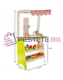 Дървен магазин за деца с касов апарат и плодове и зеленчуци